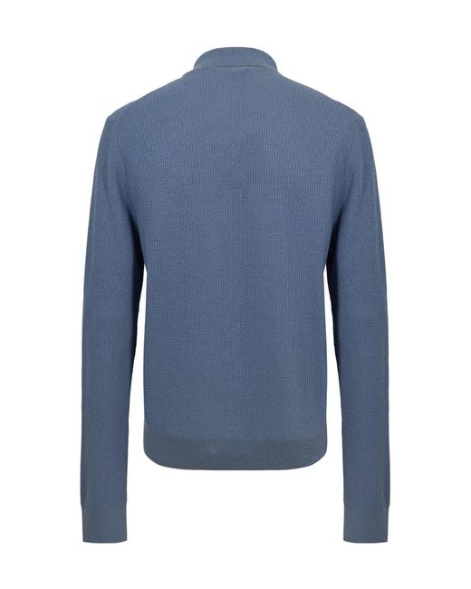Dolce & Gabbana Blue Vertical Rib Knit Shirt With Polo Collar for men