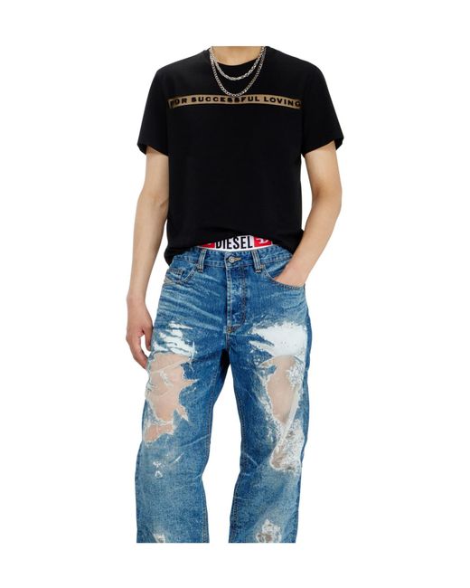DIESEL Black X Tinder Logo-Print Sheer-Panel T-Shirt for men