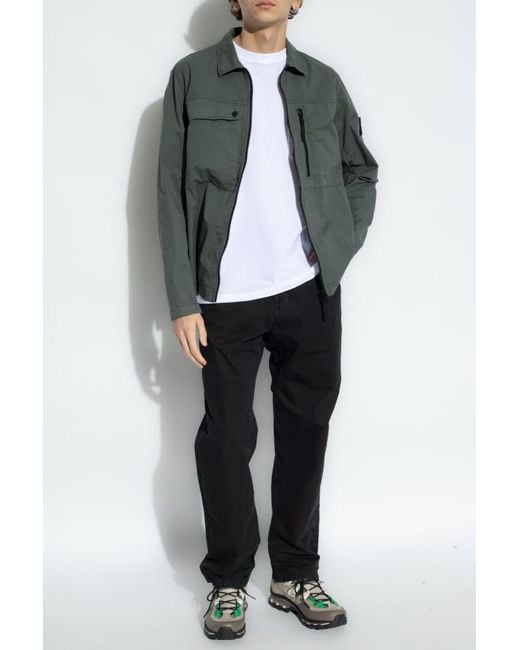 Stone Island Green Stretched Zip-Up Shirt Jacket for men