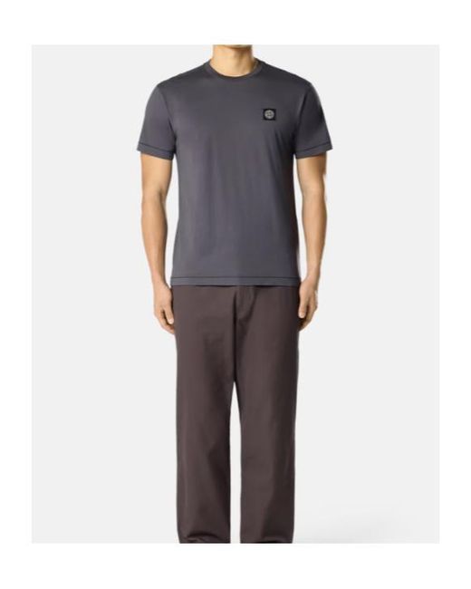 Stone Island Gray Logo Patch Crewneck T-Shirt for men