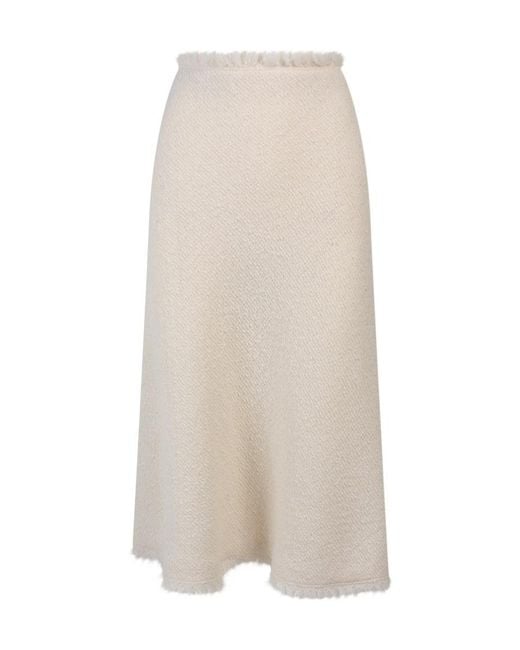 Alberta Ferretti White Flared Frayed Skirt