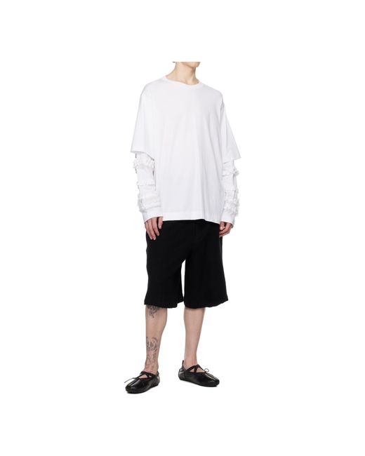 Simone Rocha White Ruffle Frill Long Sleeve T-Shirt for men