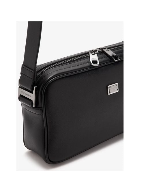 Dolce & Gabbana Black Logo Tag Zipped Messenger Bag for men