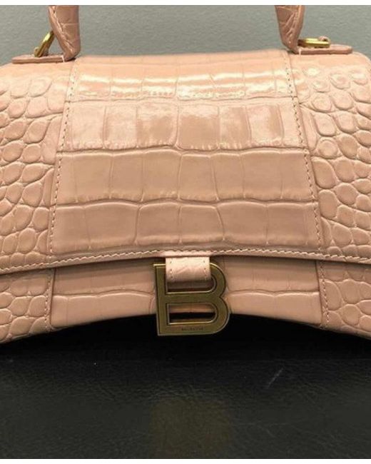 Balenciaga Pink Borsa Hourglass Small Con Lavorazione Coccodrillo Da Donna