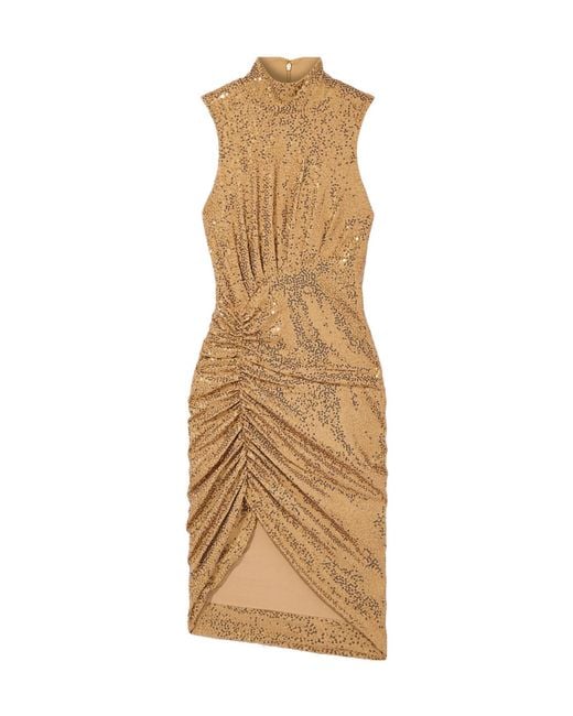Michael Kors Natural Ruched Sequined Crepe Midi Dress
