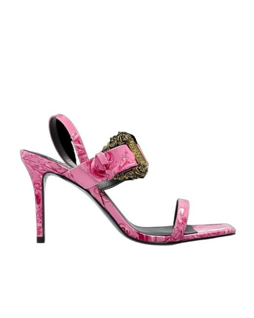 Versace Jeans Pink Couture Barocco Buckle Heeled Sandals