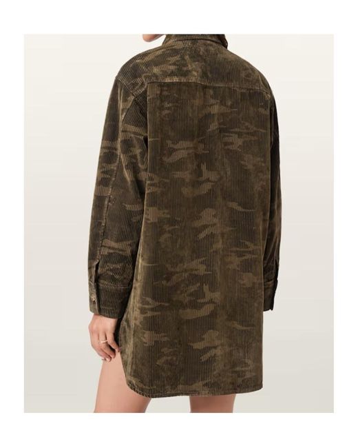 AllSaints Green Faye Corduroy Shirt Dress