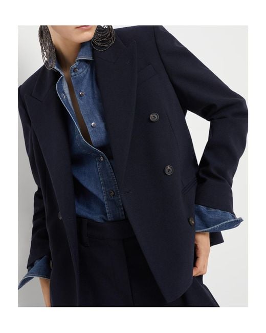 Brunello Cucinelli Blue Peak-Lapel Double-Breasted Blazer