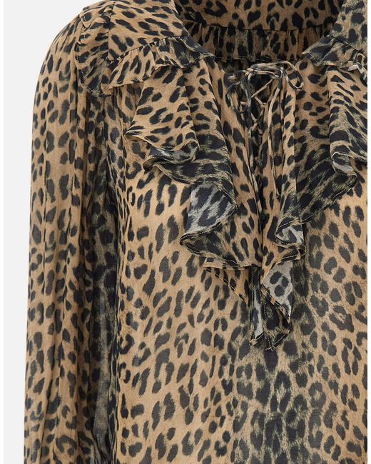 Rixo Brown Pattern-Printed Long-Sleeved Blouse