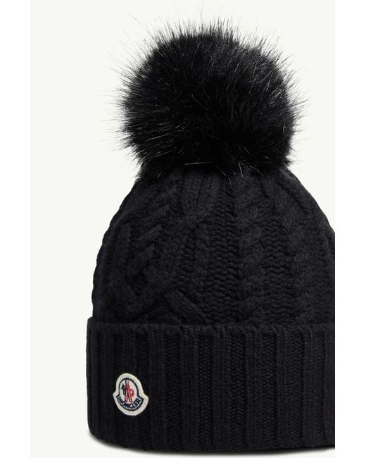 Moncler Black Wool Cashmere Blend Beanie With Pom Pom