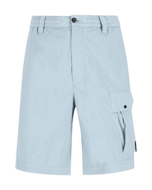 C P Company Blue Button-Fastening Cargo Shorts for men