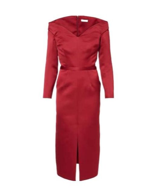 Safiyaa Red Asuman Off-Shoulder Midi Dress
