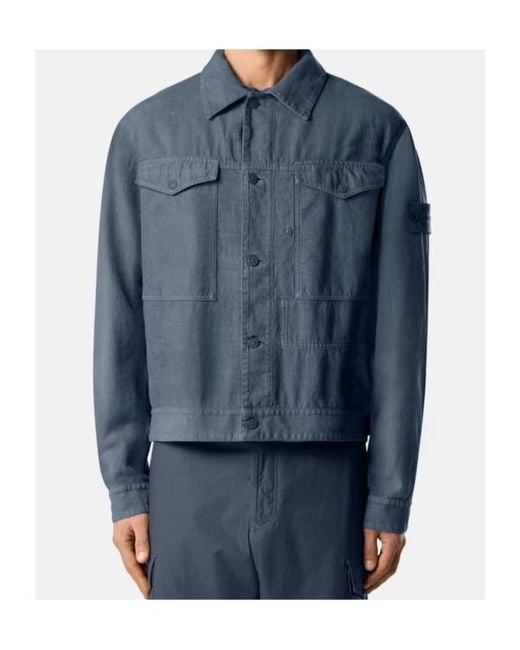 Stone Island Blue Buttoned Flap-Pocket Jacket for men