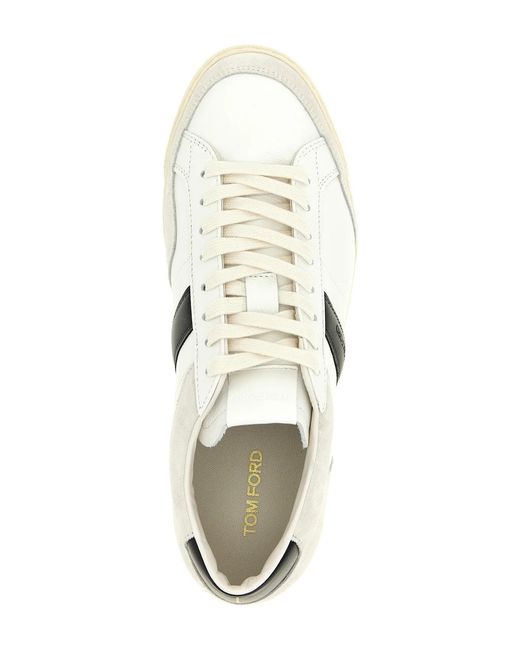 Tom Ford White Logo Debossed Lace-Up Sneakers for men