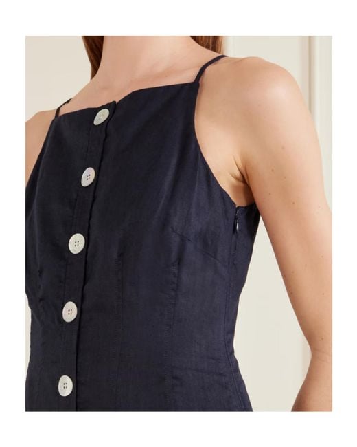 Veronica Beard Blue Button-Down Spaghetti-Strap Midi Dress