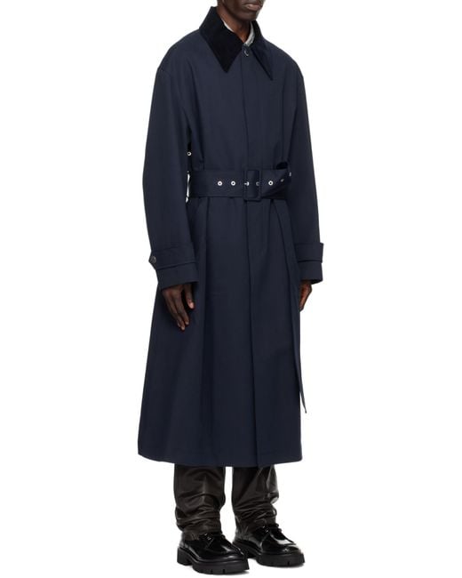 AMI Blue Belted Cotton Trench Coat for men