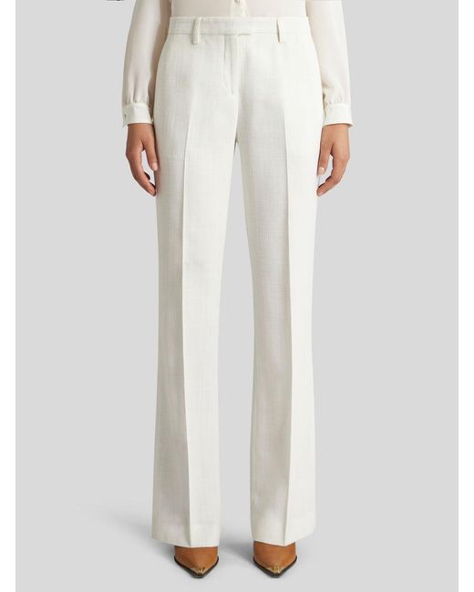 Etro White Slub-Texture Straight-Leg Tailored Trousers