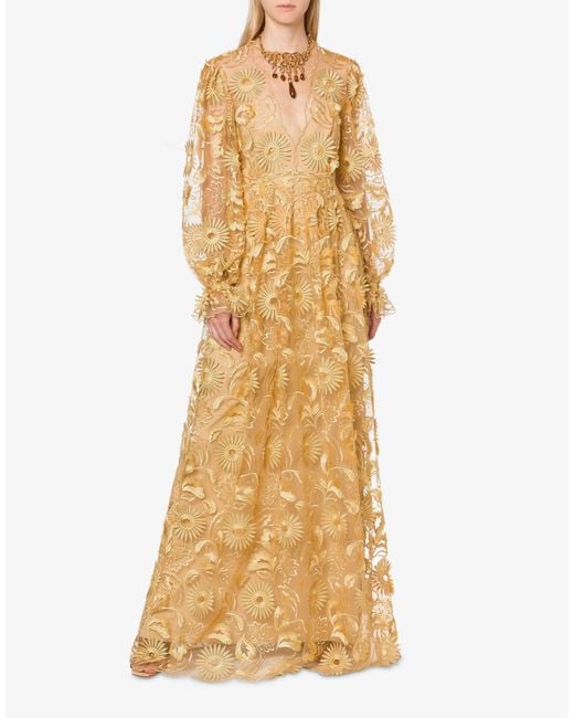 Alberta Ferretti Metallic Embroidered Long Tulle Dress