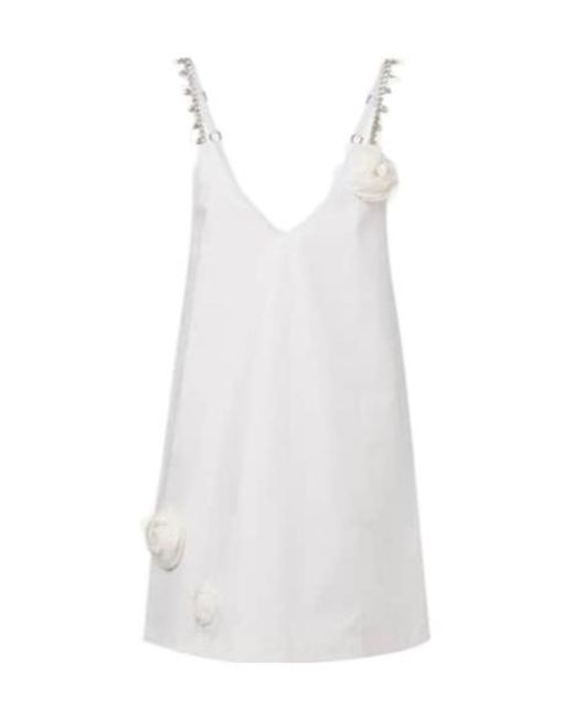 Area White Embellished Floral-Appliqué Minidress