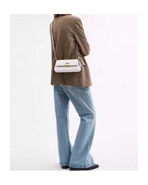 COACH White Jet Clasp-Detail Leather Shoulder Bag