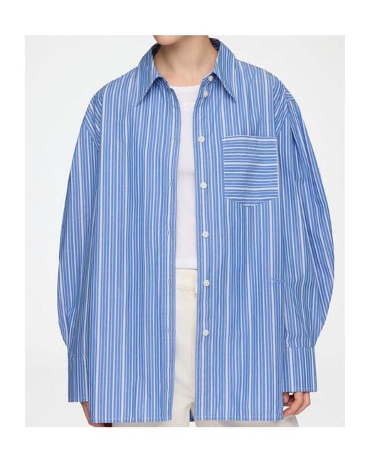 Ganni Blue Oversized Striped Shirt