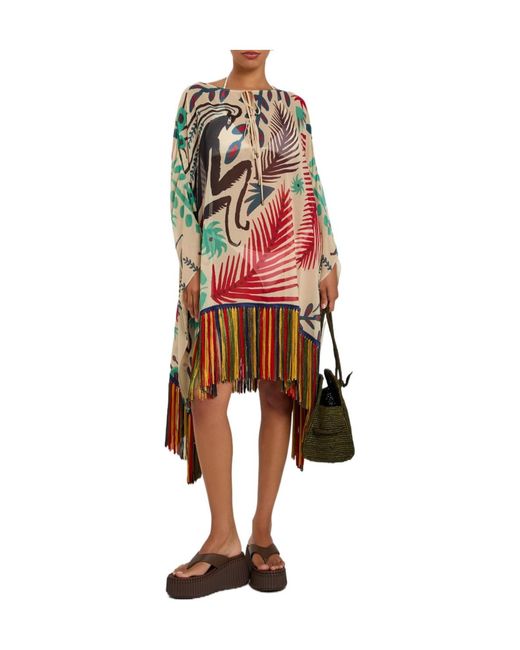 Etro Multicolor Printed Fringed Sheer Seersucker Cover-Up