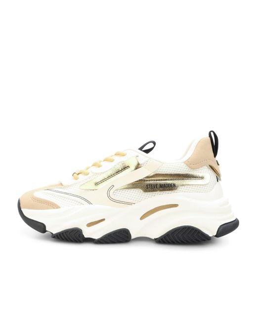 Steve Madden White Mesh-Paneled Dad Sneakers
