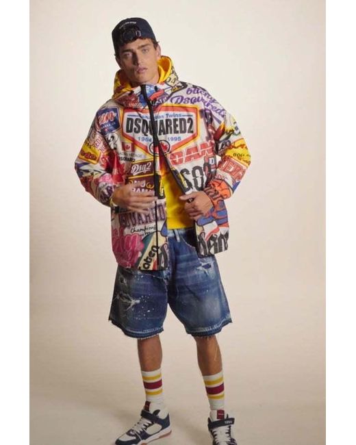 DSquared² White Logomania Patterned Windbreaker for men