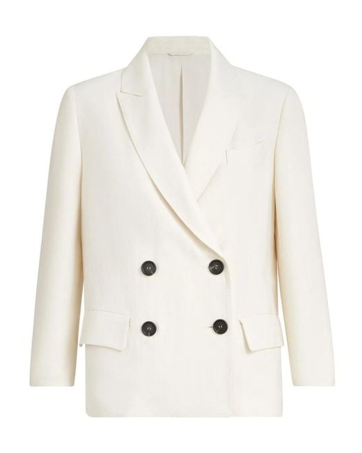 Brunello Cucinelli White Double-Breasted Tailored Blazer