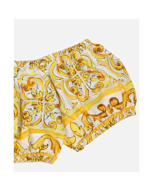 Dolce & Gabbana Yellow Majolica Printed Cropped Top