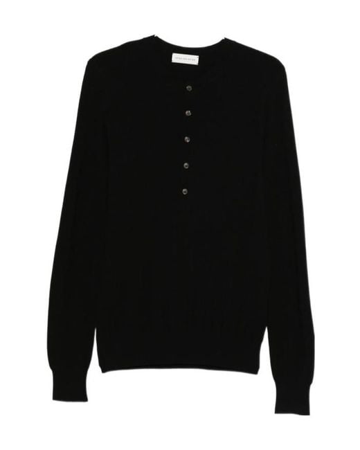 Dries Van Noten Black Long-Sleeved Button-Down Knit Sweater for men