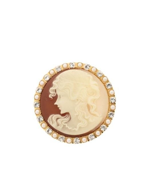 Dolce & Gabbana Metallic Round Embellished Cameo Brooch for men