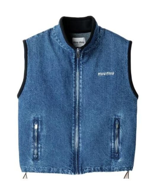 Miu Miu Blue Cashmere Denim Blouson Vest