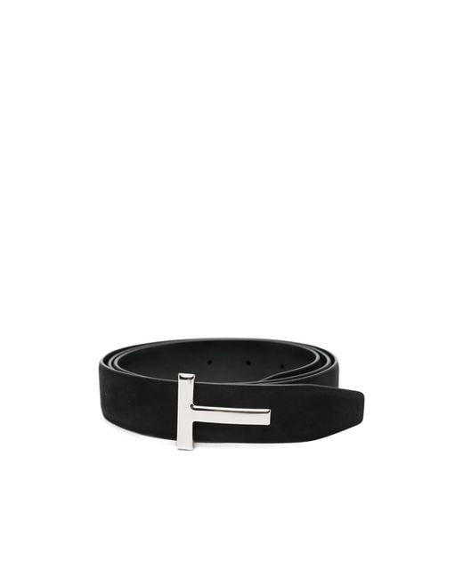 Tom Ford Black T-Buckle Suede Belt for men