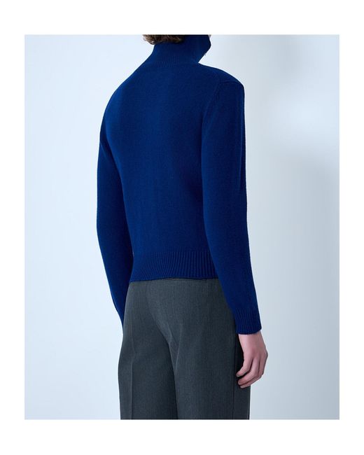 Jil Sander Blue Zip-Up High Neck Cardigan for men