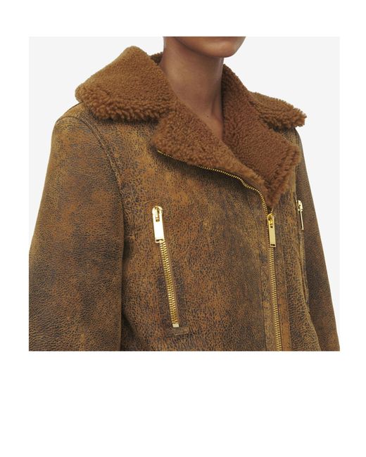 McQueen Brown Off-Center Zip Aviator Jacket