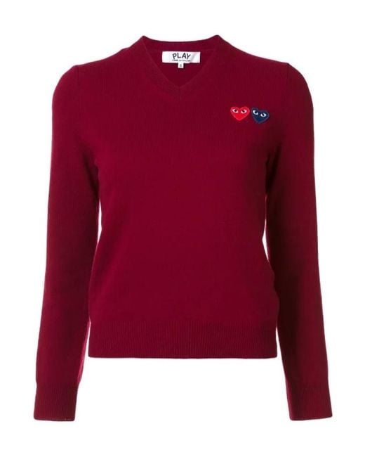 COMME DES GARÇONS PLAY Red Double Heart V-Neck Jumper