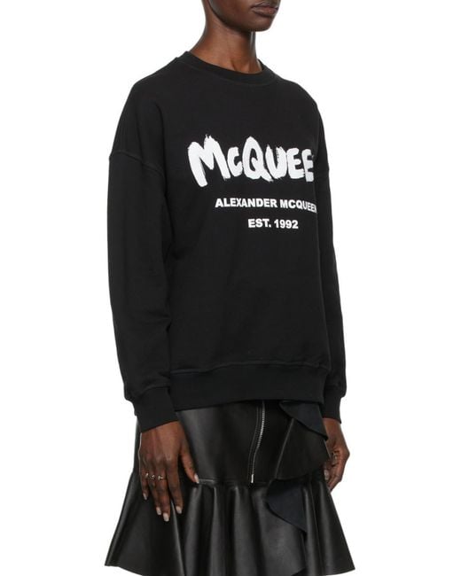 McQueen Black Graffiti Logo Crewneck Sweatshirt