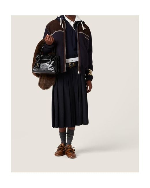 Miu Miu Blue Knit And Suede Down Jacket