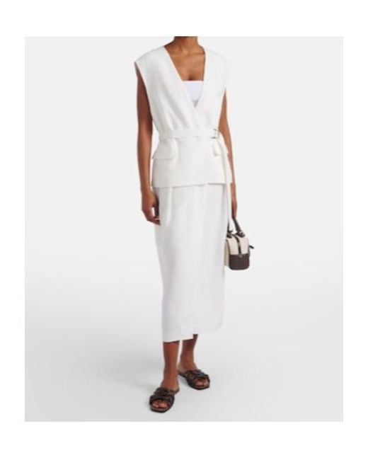 Brunello Cucinelli White Belted Wrap Dress