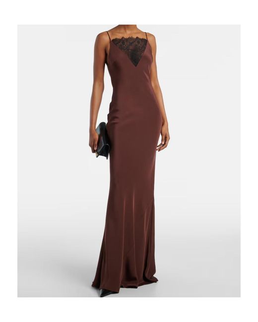 Roland Mouret Purple Lace-Trimmed Silk Satin Gown