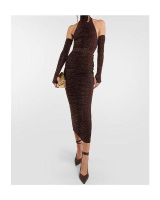 Alex Perry Brown Arlie Embellished Halterneck Bodysuit