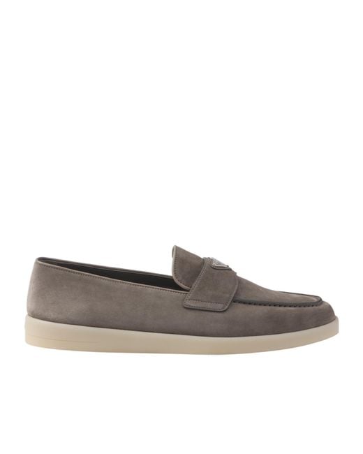 Prada Gray Triangle-Logo Slip On Loafers for men