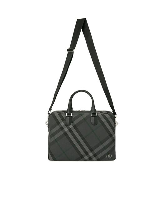 Burberry Black Grid Check Pattern Briefcase for men