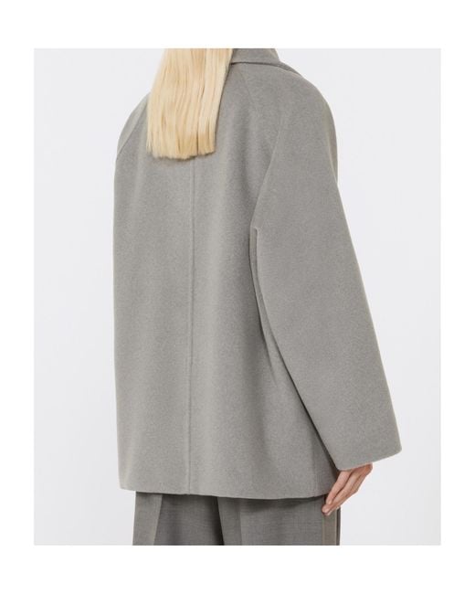 Max Mara Gray Studio Double-Breasted Long-Sleeved Coat
