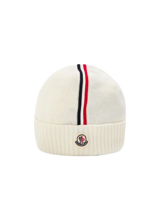 Moncler White Striped Knit Hat