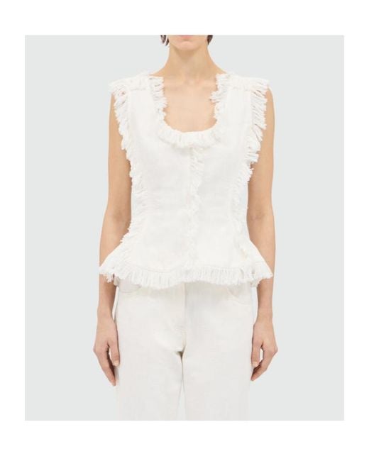 MSGM White Frayed Raw Top