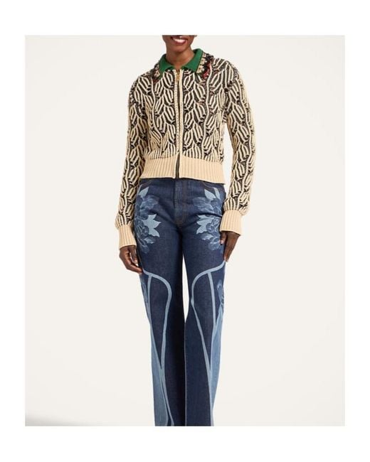 LaDoubleJ Multicolor Patterned Embellished Collar Cardigan