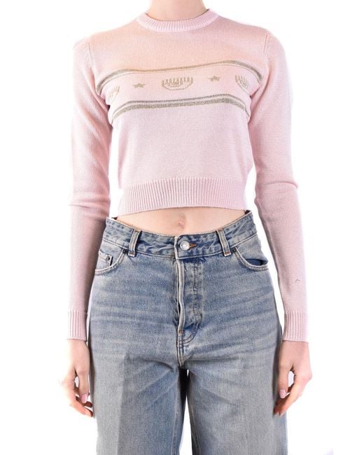 Chiara Ferragni Pink Eyestar Intarsia-Knit Sweater