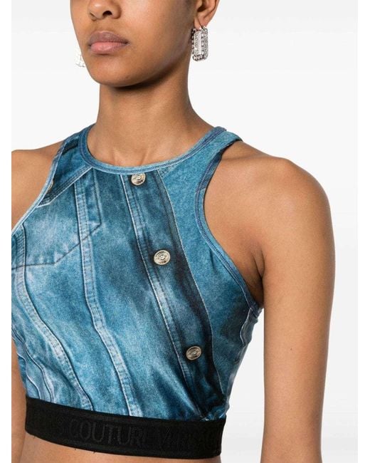 Versace Jeans Blue Patch Denim Crop Top
